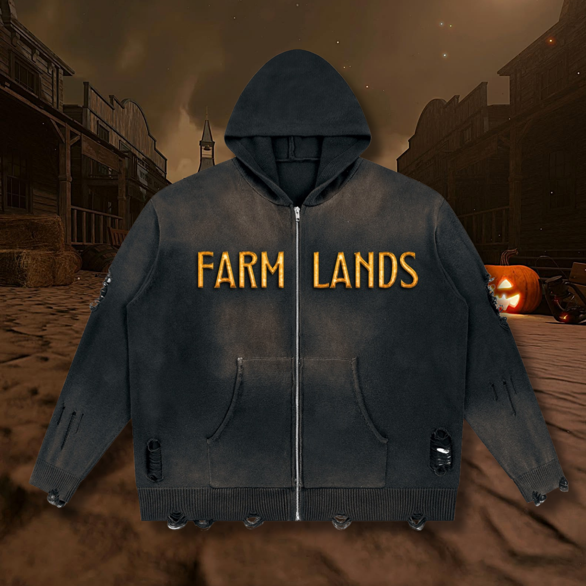Farm Fresh Unisex Distressed Full Zip Sweater